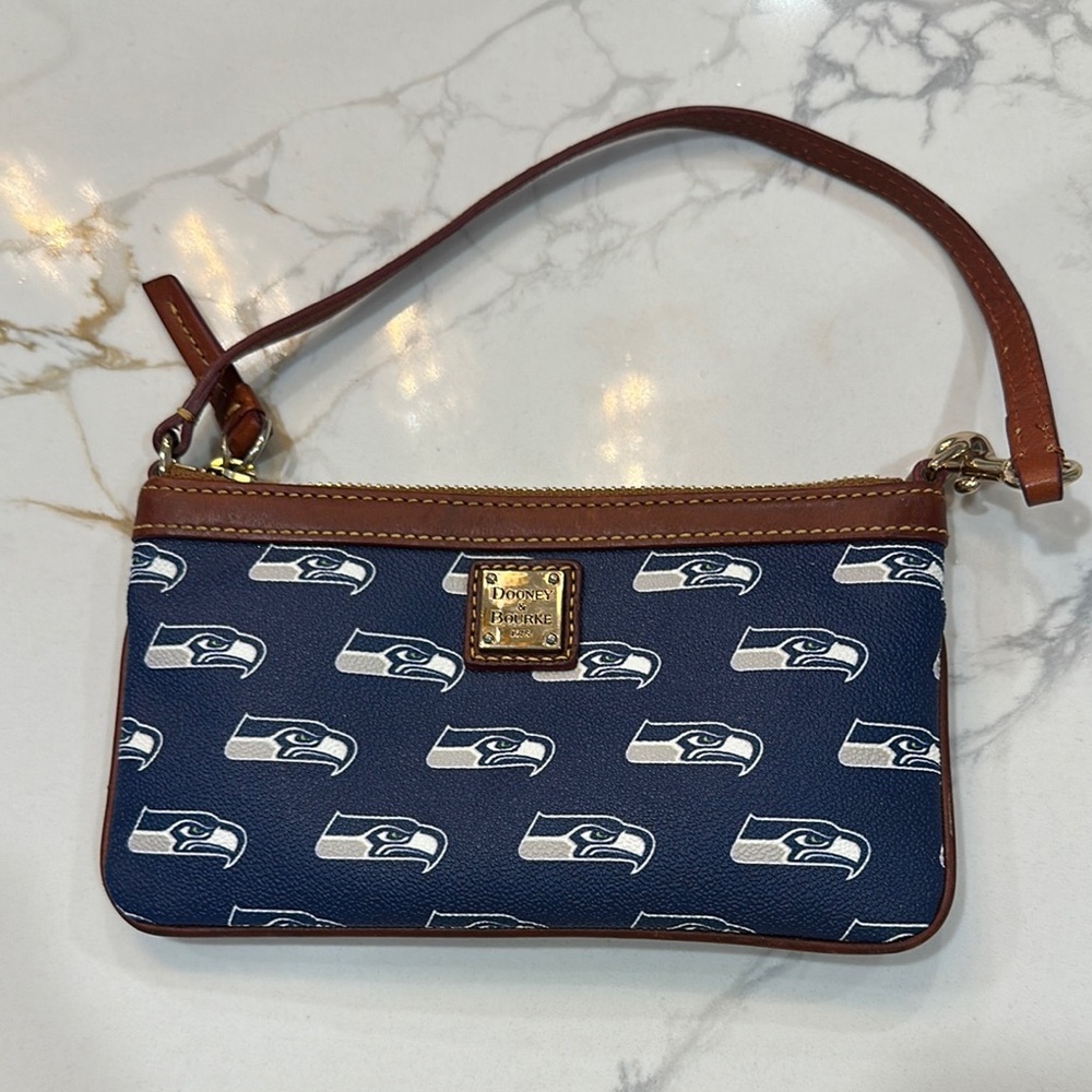 Dooney & Bourke Blue and Brown Wristlet